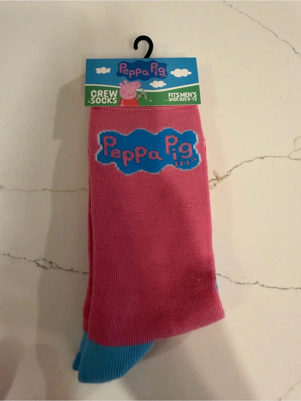NWT Peppa Pig Men's Crew Socks Pink Blue Novelty Size 6-12